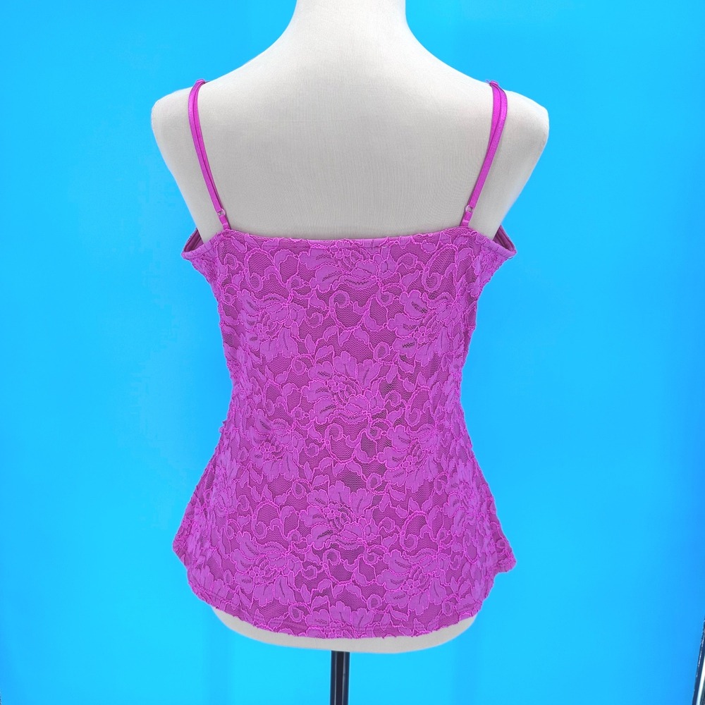 Boston Proper Womens Magenta Floral Lace Wrap Cami Top Ruched Scalloped Size M - Picture 2 of 11